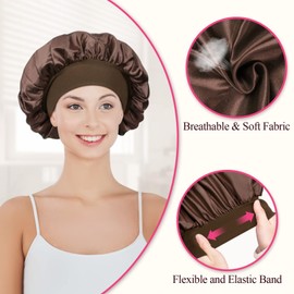 Allphv Hat Gorro para Dormir, Gorro De Satén con Banda Elástica Ancha, Gorro De Dormir Suave Satinado, Gorro De Seda para El Cuidado del Cabello Rizado (G)…