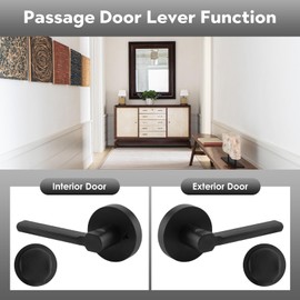 ANNFUZ Round Passage Lever Door Handle Without Key, Non-Locking Heavy Duty Interior Keyless Door Hardware for Hallway/Closet/Laundry Room,Reversible Lever for Left&Right Side(Passage, Matte Black)