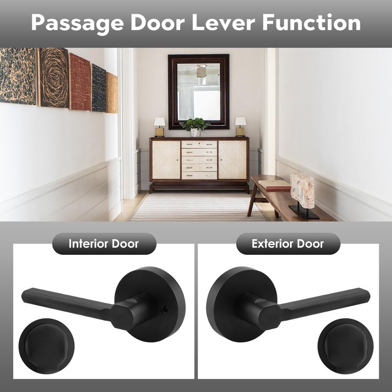 ANNFUZ Round Passage Lever Door Handle Without Key, Non-Locking Heavy