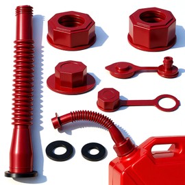 MEAJOO Red Gas Can Spout Replacement, 1/2/5/10 Gallon Gas Can Nozzle Kit, include 2 Different Size Screw Collar Caps, Gas Can Vent Caps, Base Caps, Thick Rubber pad and Spout Cover