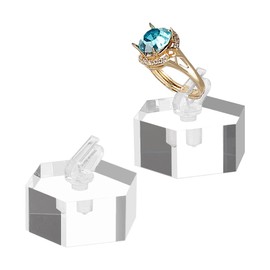 AHANDMAKER Pack of 2 Transparent Acrylic Ring Stand, Hexagonal Ring Display Holder, Ring Stand, Jewellery Storage Organiser for Rings, Trade Show Worktop, Home Decoration