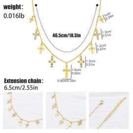 Gold Cross Charm Necklace for Women 14K Gold Plated Vintage Dainty Cross Pendant Necklace with Cubic Zirconia Multiple Cross Charm Necklace Adjustable Trendy Party Religion Jewelry Gift for Women