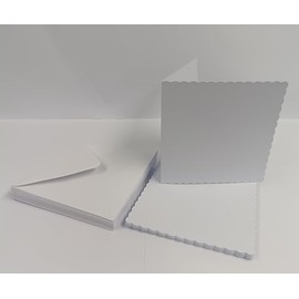 Stella Crafts 25 Pack 8" x 8" Pre-Creased Scalloped White Blank Cards (300gsm) & Envelopes (100gsm) – Premium Quality for Card Making & Crafting