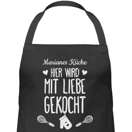 Geschenk mit Namen personalisiert by Shirtracer - Apron - Cooking Apron - Hier wird mit Liebe gekocht with Name I Gift Cooking, 2 Black