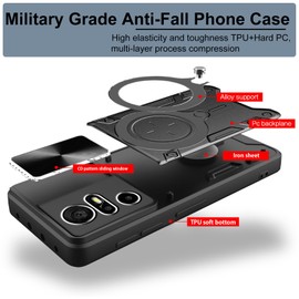 KZIOACSH Case for TCL 40 XE 5G, Military Grade Shockproof Hard PC+Soft TPU Case [Rotatable Ring Kickstand][Slide Camera Lens] Military Anti-Scratch Rugged Bumper Cover with 2 Tempered Glass, Black
