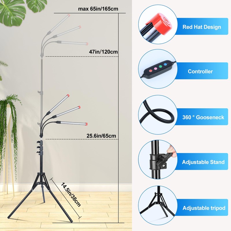 Orchbloom 3-Head Grow Light with Stand and Timer, 27 Watt