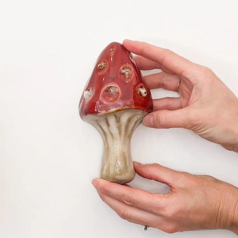 Kim Wallace Ceramic Wall Hanging - Mushroom Medium, Vintage Red