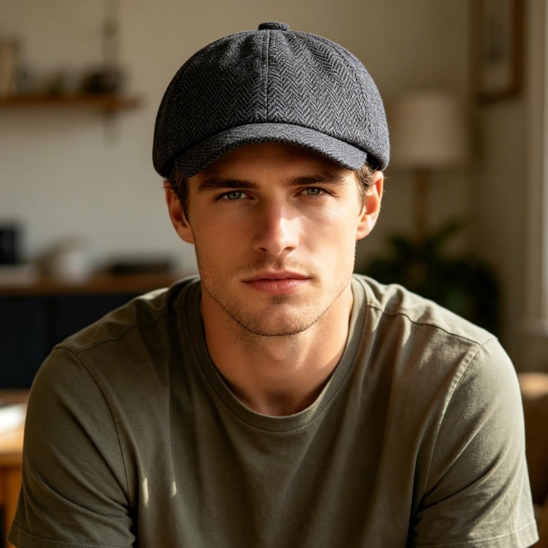 HIQIU Beret Cap Men's Flat Cap Gatsby Newsboy Cap, Herringbone