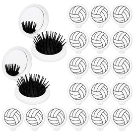 20 Pcs Volleyball Mini Detangler Brush with Mirror, Folding Hairbrush Set