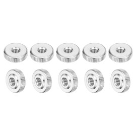uxcell 10Pcs M3 Knurled Thumb Nuts, Carbon Steel Round Knurled Flat Head Through Hole Handle Nut, Lock Adjusting Nuts, Thin Type, Nickel Plated, Silver