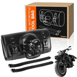Rogierra Motorcycle Tool Bag，Universal PU Leather Motorcycle Fork Bag Waterproof Handlebar Bag For Harley Suzuki Kawasaki，Black 3D Skull Bag
