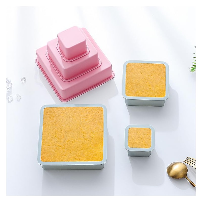 SilikonForm 3 Stück Quadratischer Dreischichtiger Kuchen Silikon Backform Backgelee Dessert