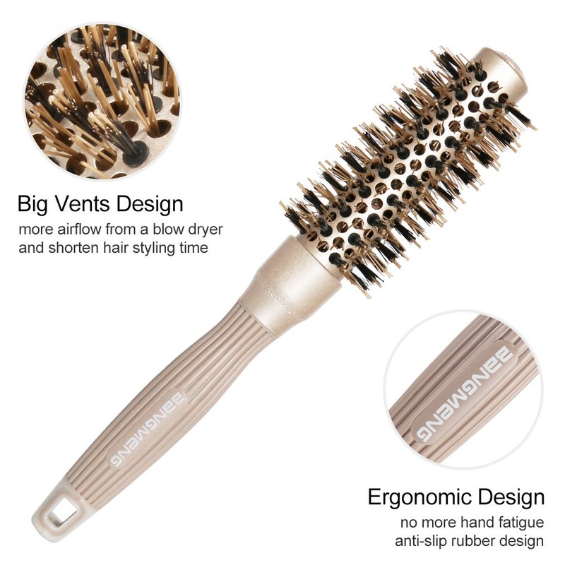 BANGMENG Round Brush with Boar Bristles, 1 inch Barrel, Nano