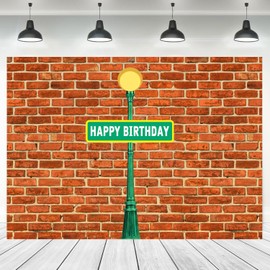 Withu Red Brick Wall Birthday Party Backdrop Cartoon Street Lamp Sign Kids Boys Girls Bday Banner Decorations Portrait Photo Booth Studio Background Prop 7x5ft