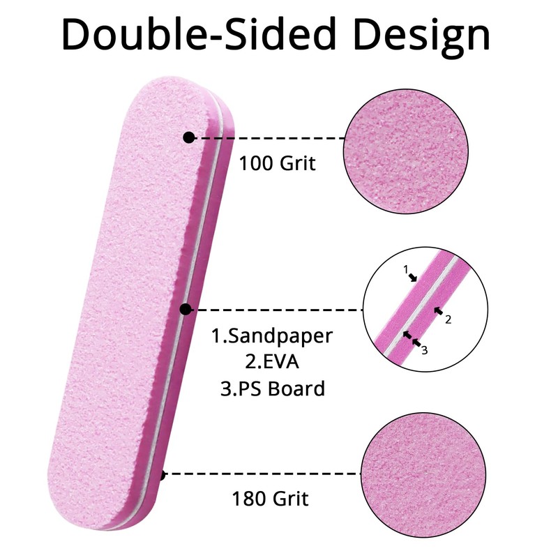 100/180 Grit Mini Nail Files, 6Pcs Thickened Professional Nail Files