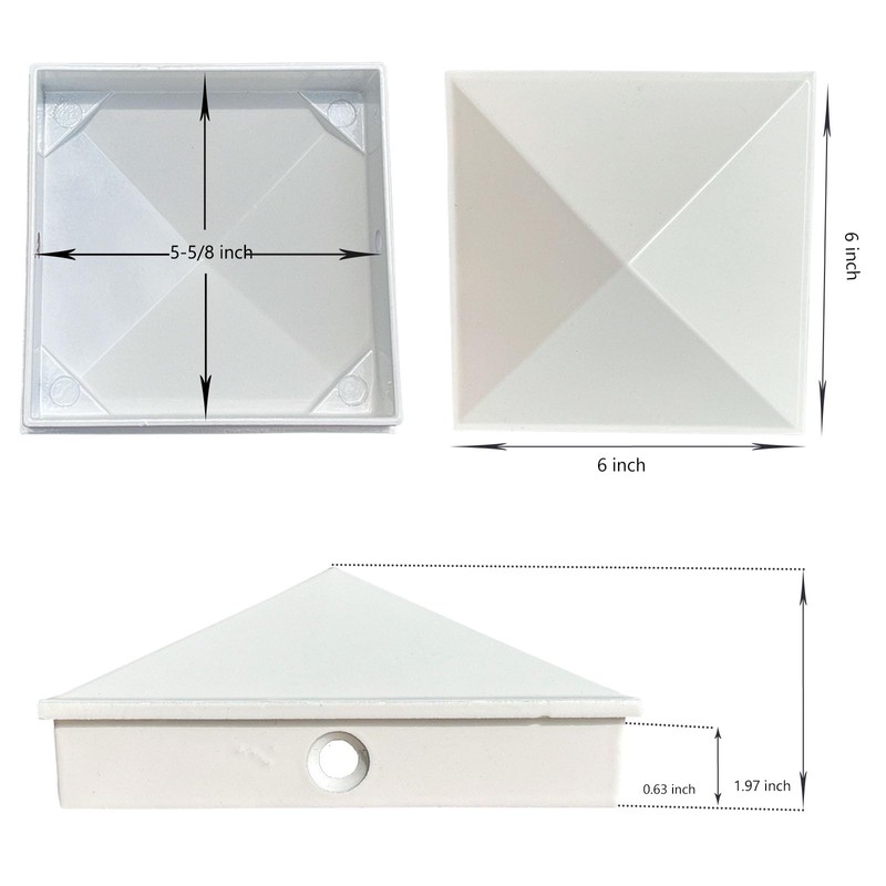 FGUYOHU 6x6 White Fence Post Caps Powder-Coated Aluminum Pyramid Deck