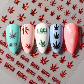 Maple Leaf Nail Art Stickers Colorful Laser Maple Leaves Self-Adhesive Nail Decals Bronzing Gold Silver Black White 3D Holographic Leaf Nail Stickers Spring Nail Art Supplies for Women DIY Manicure