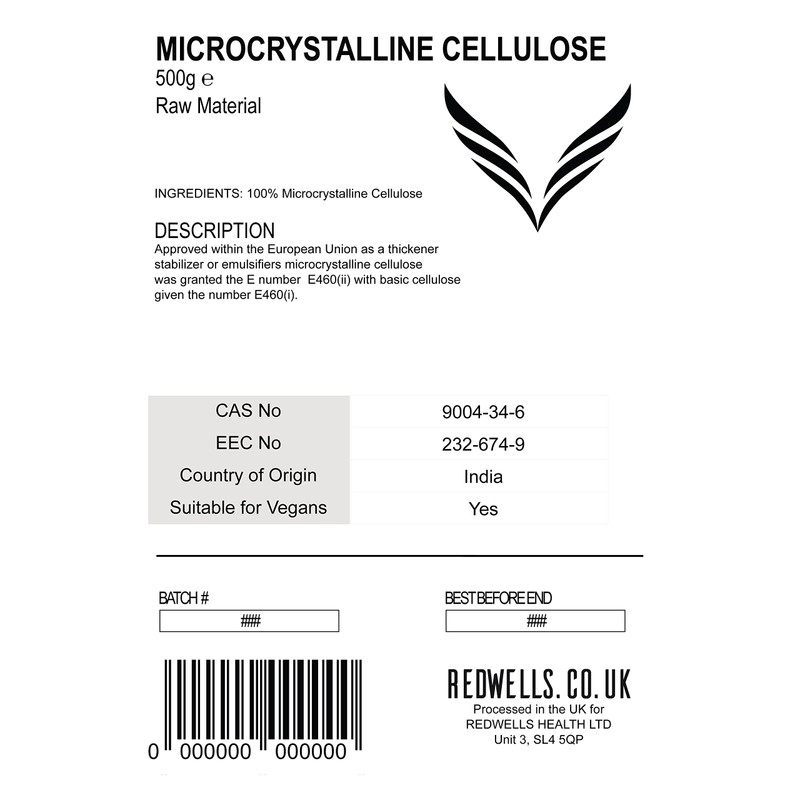Microcrystalline Cellulose Powder REDWELLS Tablet Excipient - 500g Pack