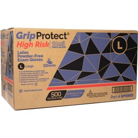 GripProtect High Risk 14 Mil Latex Exam Gloves | Powder-Free Disposable Gloves | Medical, Law Enforcement, EMS, First Responder (Large 500)