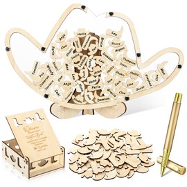 Wenqik 63 Pcs Wedding Guest Book Alternatives Set Bridal Shower Decorations with Photo Frame Sonogram Frame Keepsake 60 Wood Slices Guest Book for Wedding Baby Shower(Cowboy Hat)
