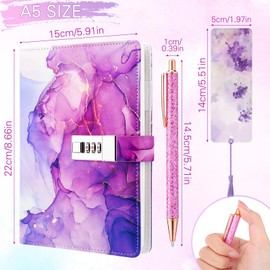 Candcamp Secret Diary with Lock for Girls,Purple UV Leather Journal with Lock Kids Password Journal Notebook Kit with Pen Bookmark for Back to School Birthday Festival Present