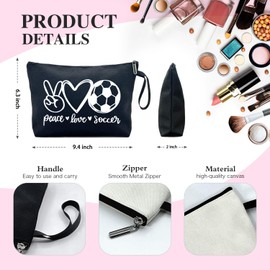 Cusrtyh Peace Love Soccer Funny Canvas Zipper Makeup Bag, Travel Accessories Storage Toiletries Bag, Gifts for Soccer Team & Coach Football Lovers Soccer Fans Gifts, Soccer Girl Survival Kit, black