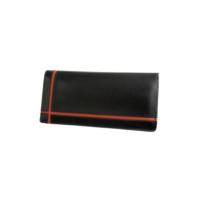 United HOMME UH-1074 Black Horsehide Cross Line Bi-Fold Long Wallet,