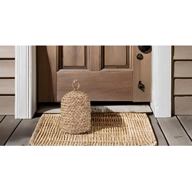 PEMAR Natural Wicker Door Stopper with Handle, Decorative Door Stop, Heavy Indoor Doorstop, Rustic Farmhouse Blocker Jammer 5.1''D x 7.5''H (Seagrass)