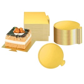 YYaaloa 200pcs Mini Golden Cake Boards Round and Square Cupcake Base Paper Plates Circle Dessert Board Circle Base for Cake DIY, Baking Dessert Party Wedding Birthday