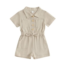 Ledy Champswiin Summer Toddler Girl Jumpsuit Shorts Little Girl Overalls Clothes Baby Linen Romper Jumpsuit One Piece Outfit (Apricot (cotton linen), 3-4 Years)