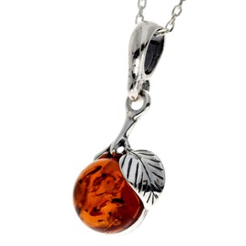 Genuine Cognac Baltic Amber & Sterling Silver Pendant without Chain - 1671