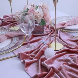 JINVASE Velvet Table Runner ,Soft Luxurious Fall Table Runners 120 inches Long,for Wedding Bridal Shower Thanksgiving Christmas Decoration,20*120 Inches, Dusty Pink