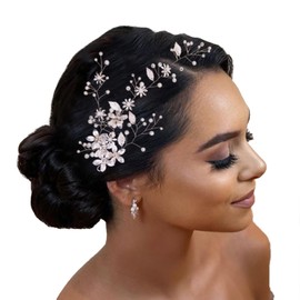 Silver Bridal Pearl Headpiece Flower Headband Wedding Hair Accessories for Brides and Bridesmaid
