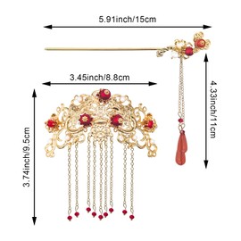 Chinese Hair Accessories for Wedding, Red Tassel Gold Hanfu Pins Pearl Flower Hair Pins, Hair Chopsticks Hair Styling Vintage Classical Sticks Long Tassel Chinese Hair Jewelry Accessories