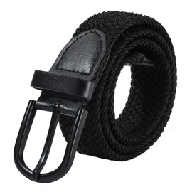 AWAYTR Boys Elastic Braided Belt - Black Pin Buckle Stretch Golf Baseball Belt for Boys and Girls Aged 4-12 Years (Black Buckle-Black,66cm)