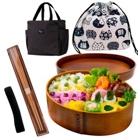 [Luxurious 5-Piece Set] Magewappa (Willow Cedar), Chopsticks, Bag, Drawstring Guide, Set of 5, Bento Box Set, Antibacterial, Wappa, Moisturizing, Magewappa, Wappa, Bend-loop, Stylish (Maneki Neko)