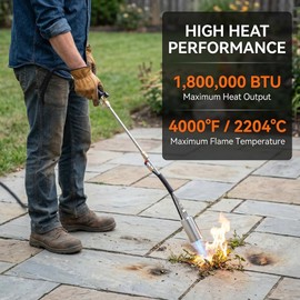 Heavy Duty Propane Weed Torch Burner Kit with 8.8FT Hose, Adjustable Flame Weed Burner Torch for Garden Yard, Propane Torch for Weeds Snow Ice Melt Roofing Heat Tool BBQ Fire Starter