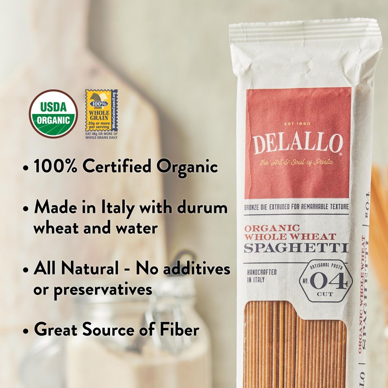 DeLallo Whole Wheat Spaghetti, 1 Pound Bag, 8 Pack, 100%