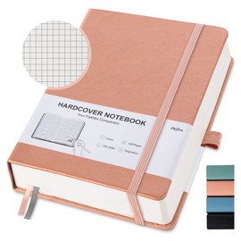 Graph Paper Notebook, Squared Grid Journal Notebook Graphing Paper 320 Numbered Pages 5.75 X 8.38 inches, Thick Journals for Study and Notes, Men and Women, Faux Leather Cover (A5-Squared, Pink)