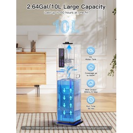 Zeova 10L/2.64Gal Humidifier, Top Fill Quiet Ultrasonic Cool Mist Humidifiers for Bedroom, Covers 550ft², 60H Runtime, 24H Timer, 3 Mist Modes Humidifier Large Room, Home, Office, Plants, Black