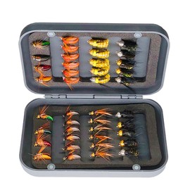 Qitewwrme Fly Fishing Flies Kit, 24-100Pcs Handmade Fly Fishing Artificial Fly Baits Lures with Dry/Wet Flies, Streamers, Fly Assortment Trout Bass Fishing with Fly Box (40Pcs/Kit(6 Mixed Styles))
