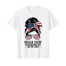 Inauguration Day 2025 Funny Trump Girl Messy Bun T-Shirt