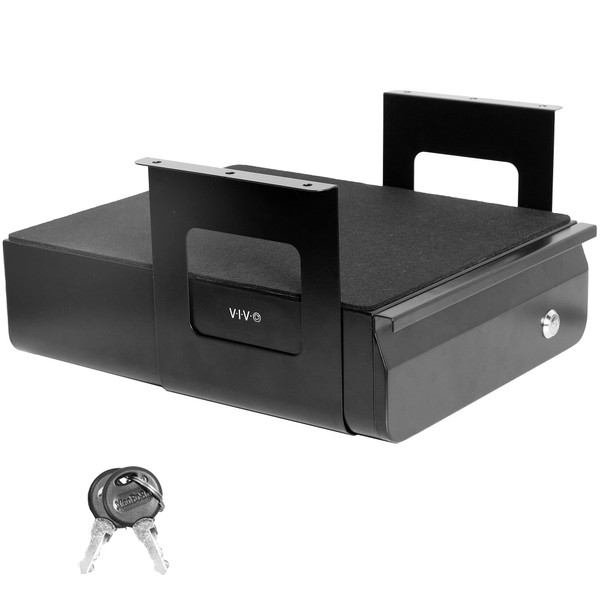 VIVO 13 inch Secure Under Desk Mounted Pull-Out Drawer for Office Desk, Lockable Sliding Storage Organizer for Sit Stand Workstation, Black, DESK-AC03L-B
