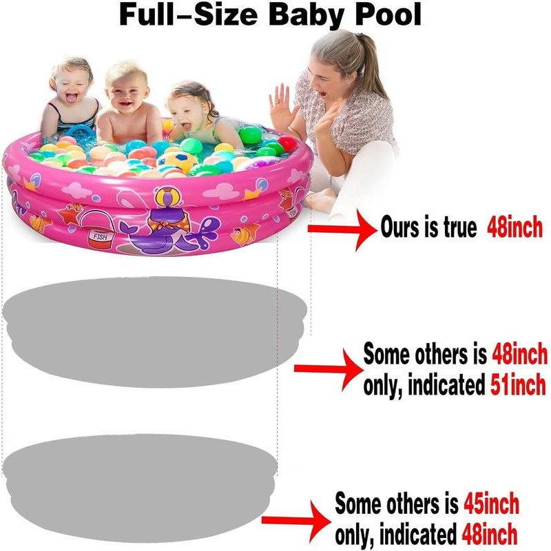 3 Rings Kiddie Pool, 48”X12”, Kids Swimming Pool, Inflatable Baby