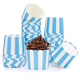IVEOPPE Pack of 50 Muffin Cases Paper Ccupcake, Mini Muffins Decorative Blue and White Stripes Paper Muffin Mould for Dessert Wedding Children Birthday Party Family Celebrations