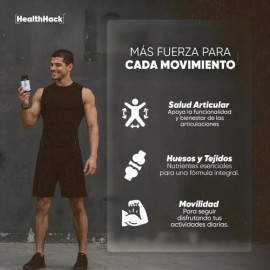 Articulaciones y Huesos | Con Sulfato de Glucosamina, Colágeno Hidrolizado, Omega 3, Biotina y Ácido Hialurónico | Rodillas y Movilidad Health Hack