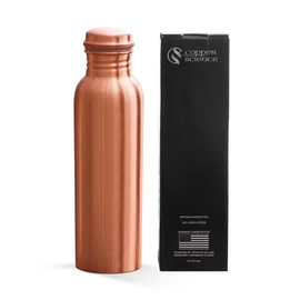 Copper Science Pure Copper Water Bottle – 34Oz (1000 ml) – Handcrafted Smooth Finish Design, Leak-Proof – 100% Pure Copper Ayurvedic Metal Water Bottle for Benefits & Wellness