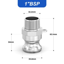 ERGAOBOY 1 Piece Type F Camlock Fittings, 1 Inch BSP 304 Stainless Steel Cam and Groove Hose Fitting for Water Fuel Air