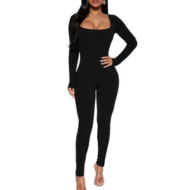 RoomTour Women's Sports Jumpsuit Long Elegant Shapewear Bodysuits Yoga Bodycon Long Sleeve Tights Shape Stretch Sports Black XL, 2-black, XL
