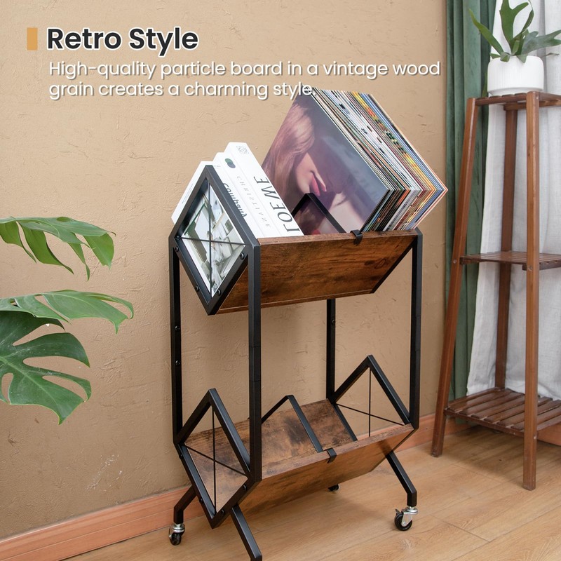 SwaaVee Vinyl Record Storage Holder with Wheels, 2-Tier Record Holder